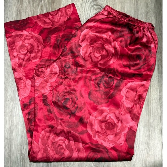 Christine Vancouver Lingerie Silk Pajama Bottoms Red Roses Wide Leg Luxury L/XL - Picture 7 of 8